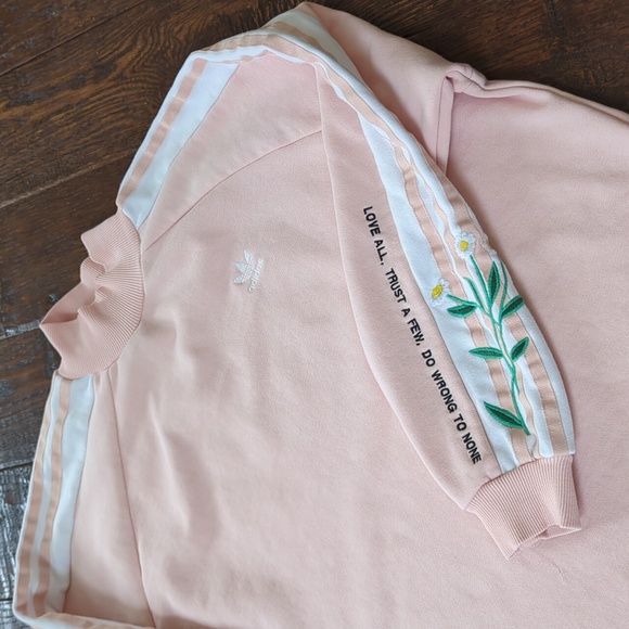 adidas Tops - ADIDAS I Pink Turtle Neck LOVE-SET Sweatshirt w/ Embroidered Flowers & Quote, XS